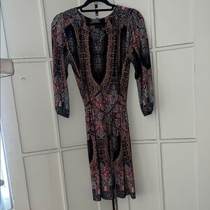 AUW Black and Pink Sheath Dress with Bishop Sleeves